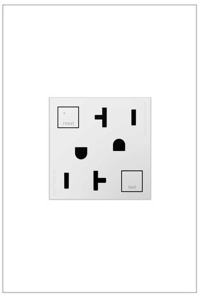 Adorne Duplex Self-Test GFCI Receptacles in White - available from The Lighting Shoppe, trusted by Canadian homeowners