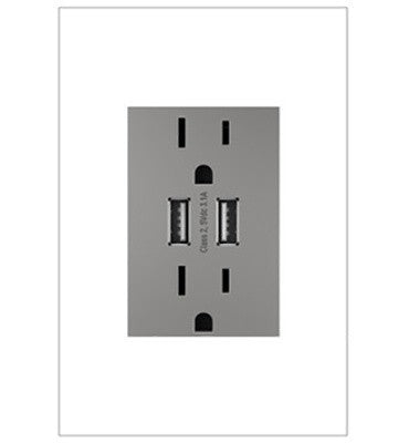 Adorne Dual-USB Outlet in Magnesium - available from The Lighting Shoppe, trusted by Canadian homeowners