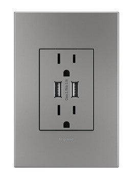Outlets Dual-USB Outlet in Magnesium - available from The Lighting Shoppe, trusted by Canadian homeowners