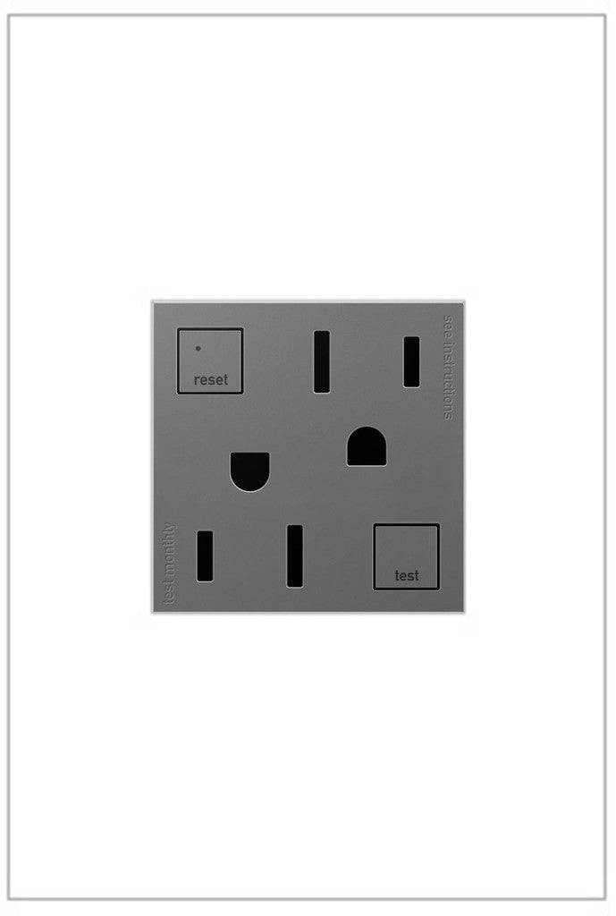 Adorne Duplex Self-Test GFCI Receptacles in Magnesium - available from The Lighting Shoppe, trusted by Canadian homeowners