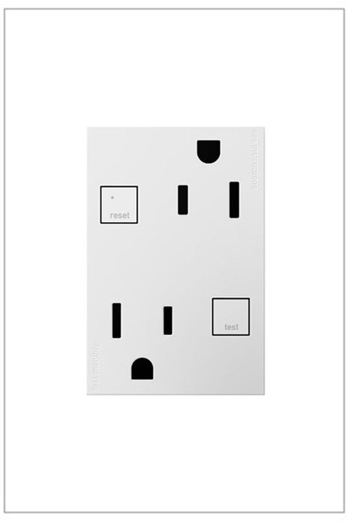 Adorne Duplex Self-Test GFCI Receptacles in White - available from The Lighting Shoppe, trusted by Canadian homeowners