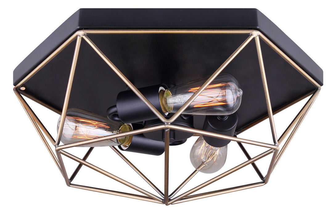 Greer Three Light Flush Mount in Matte Black And Gold - available from The Lighting Shoppe, trusted by Canadian homeowners