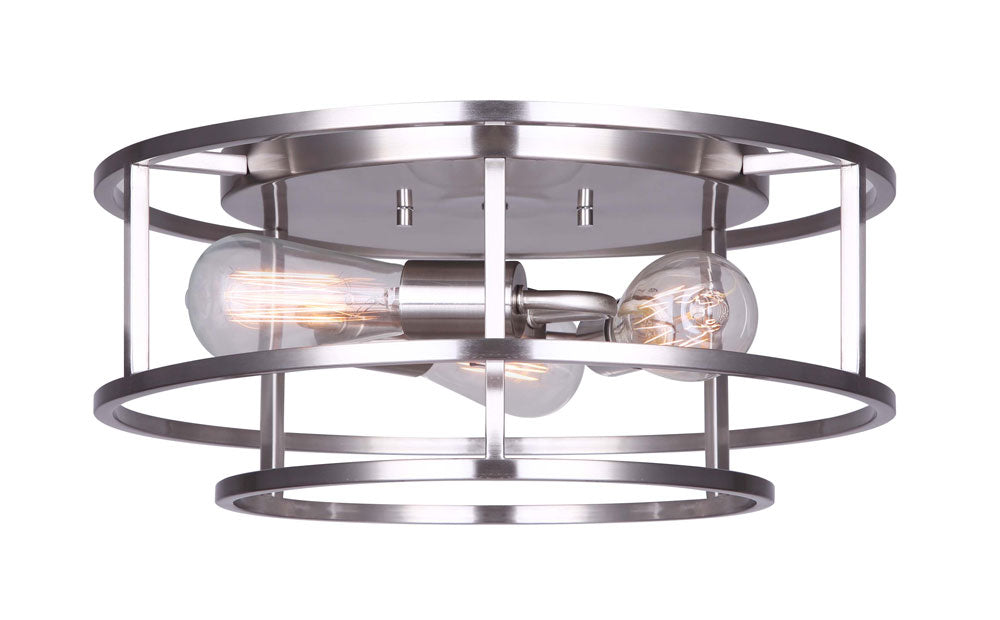 Luca Three Light Flush Mount in Brushed Nickel - available from The Lighting Shoppe, trusted by Canadian homeowners