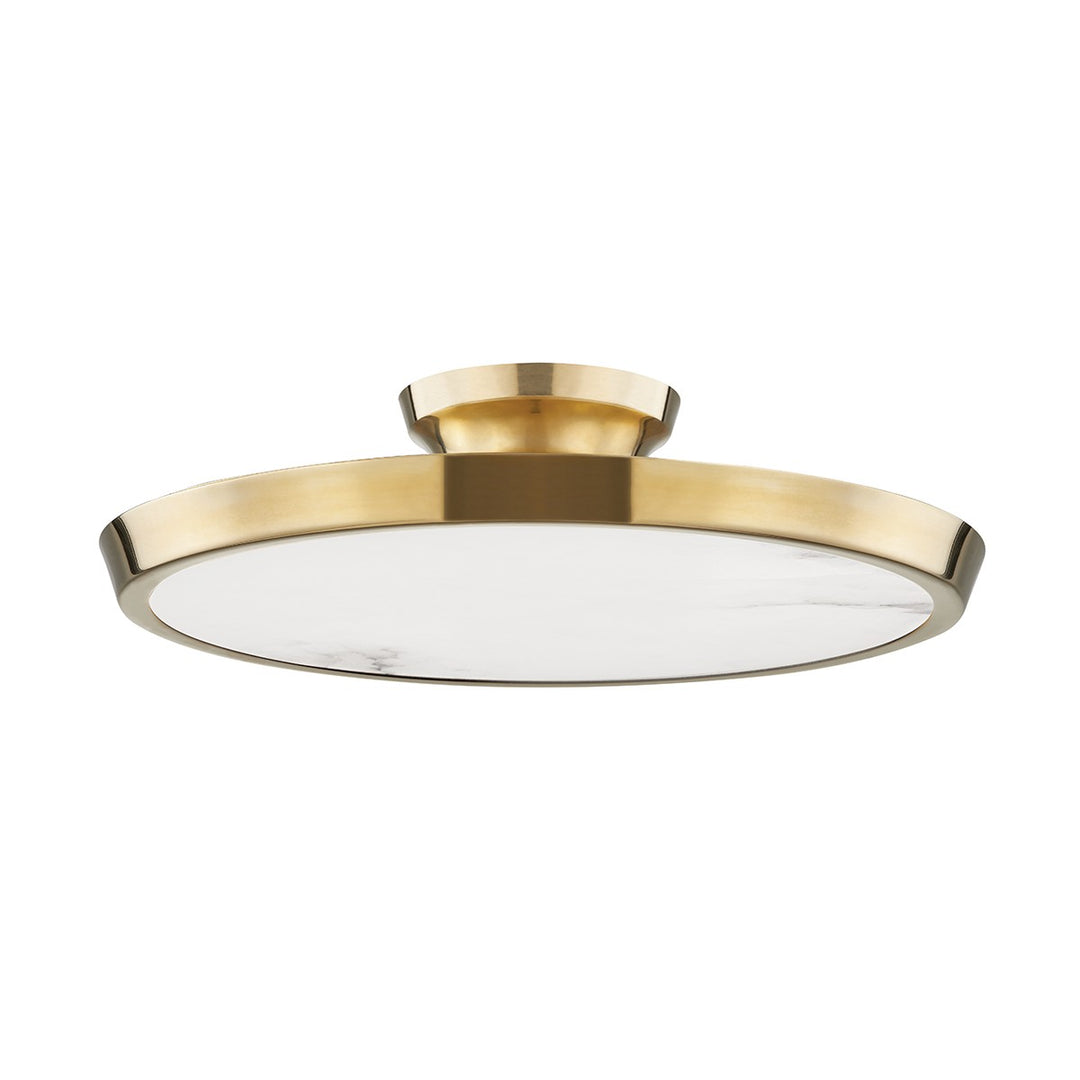 Draper LED Flush Mount in Aged Brass - available from The Lighting Shoppe, trusted by Canadian homeowners