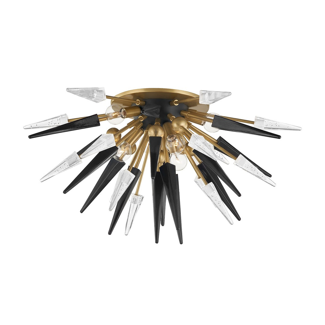Sparta Six Light Semi Flush Mount in Aged Brass - available from The Lighting Shoppe, trusted by Canadian homeowners