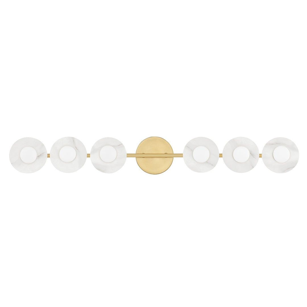 Elmont Six Light Bath Bracket in Aged Brass - available from The Lighting Shoppe, trusted by Canadian homeowners