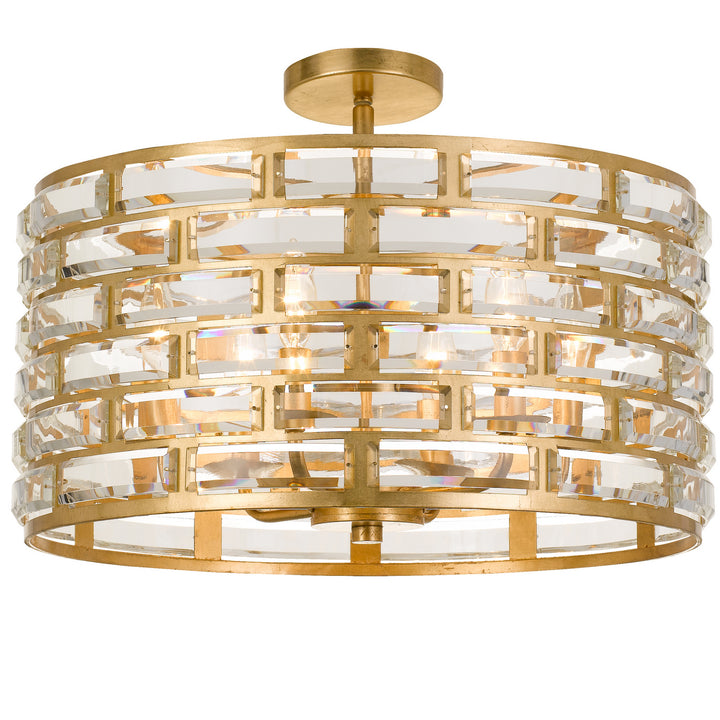 Meridian Six Light Semi Flush Mount in Antique Gold - available from The Lighting Shoppe, trusted by Canadian homeowners