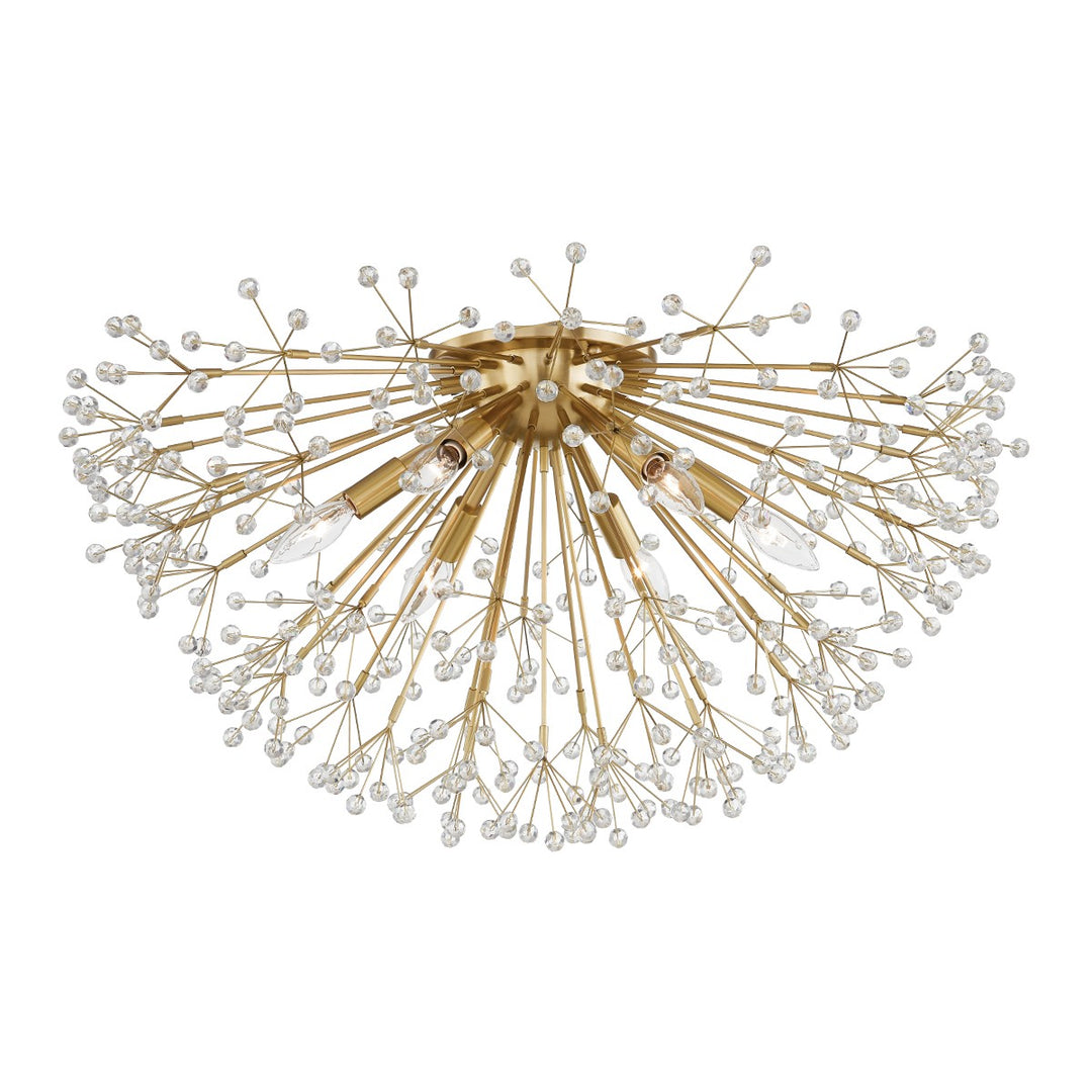 Dunkirk Six Light Semi Flush Mount in Aged Brass - available from The Lighting Shoppe, trusted by Canadian homeowners