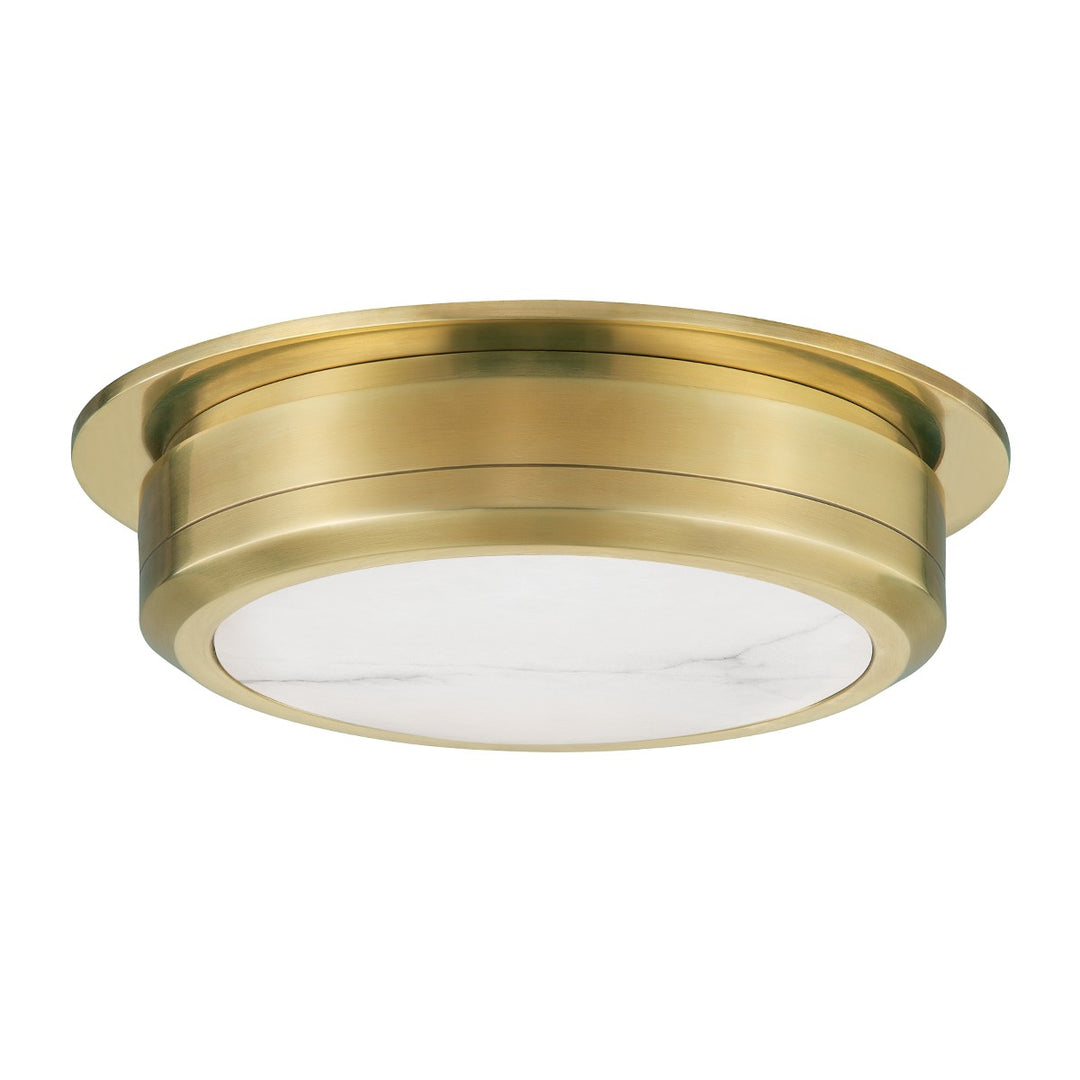Greenport LED Flush Mount in Aged Brass - available from The Lighting Shoppe, trusted by Canadian homeowners