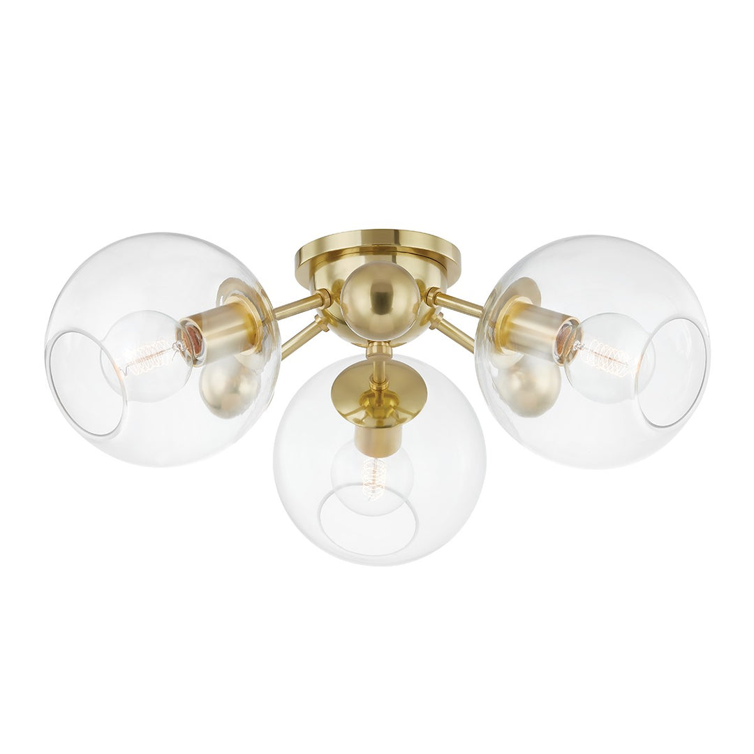 Abbott Three Light Semi Flush Mount in Aged Brass - available from The Lighting Shoppe, trusted by Canadian homeowners