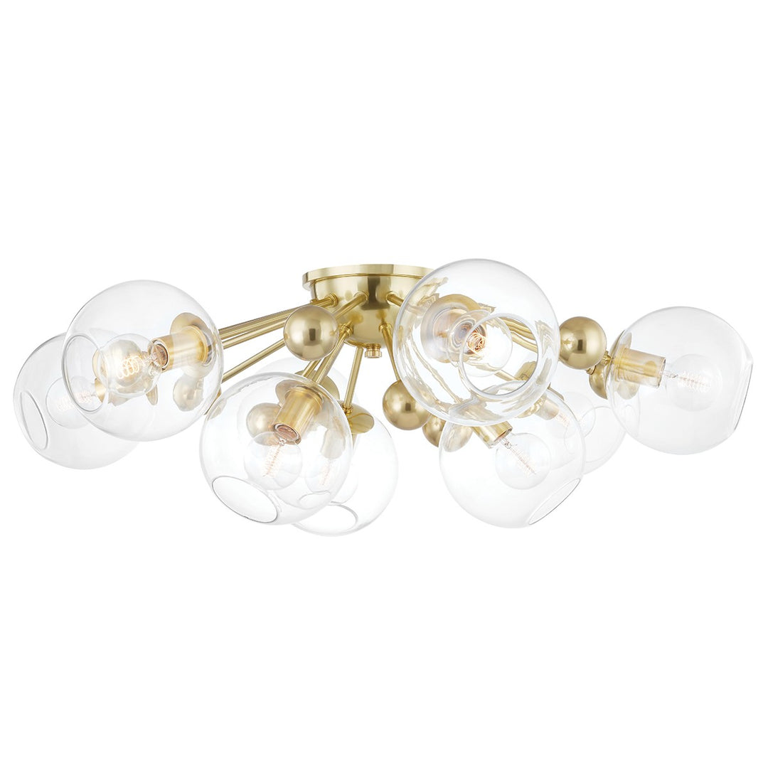 Abbott Nine Light Semi Flush Mount in Aged Brass - available from The Lighting Shoppe, trusted by Canadian homeowners