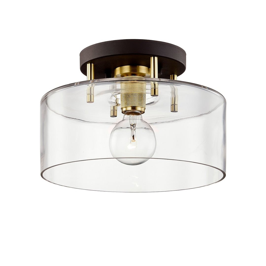 Bergamot Station One Light Semi-Flush Mount in Bronze/Brushed Brass - available from The Lighting Shoppe, trusted by Canadian homeowners