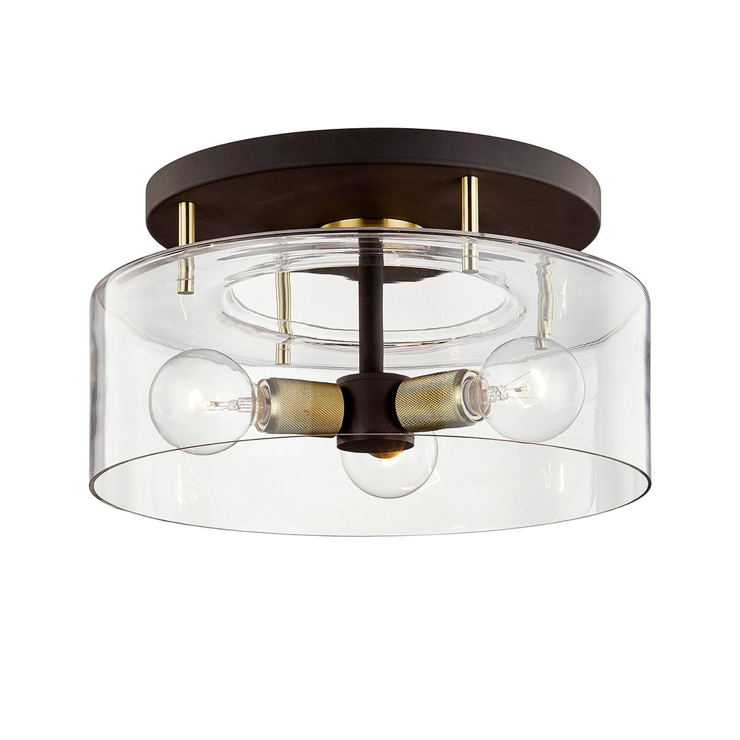 Bergamot Station Three Light Semi Flush Mount in Bronze/Brushed Brass - available from The Lighting Shoppe, trusted by Canadian homeowners