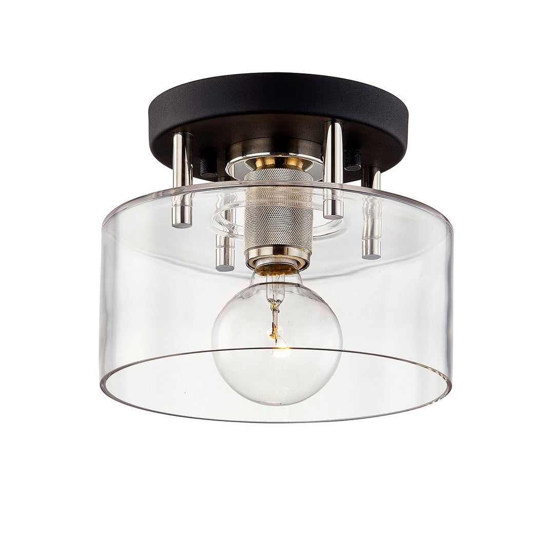 Bergamot Station One Light Semi-Flush Mount in Textured Black & Polish Nickel - available from The Lighting Shoppe, trusted by Canadian homeowners