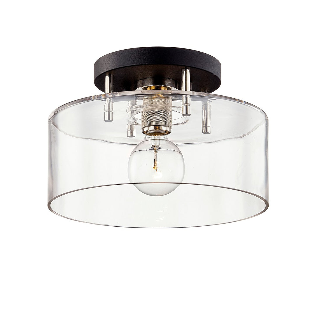 Bergamot Station One Light Semi-Flush Mount in Textured Black & Polish Nickel - available from The Lighting Shoppe, trusted by Canadian homeowners