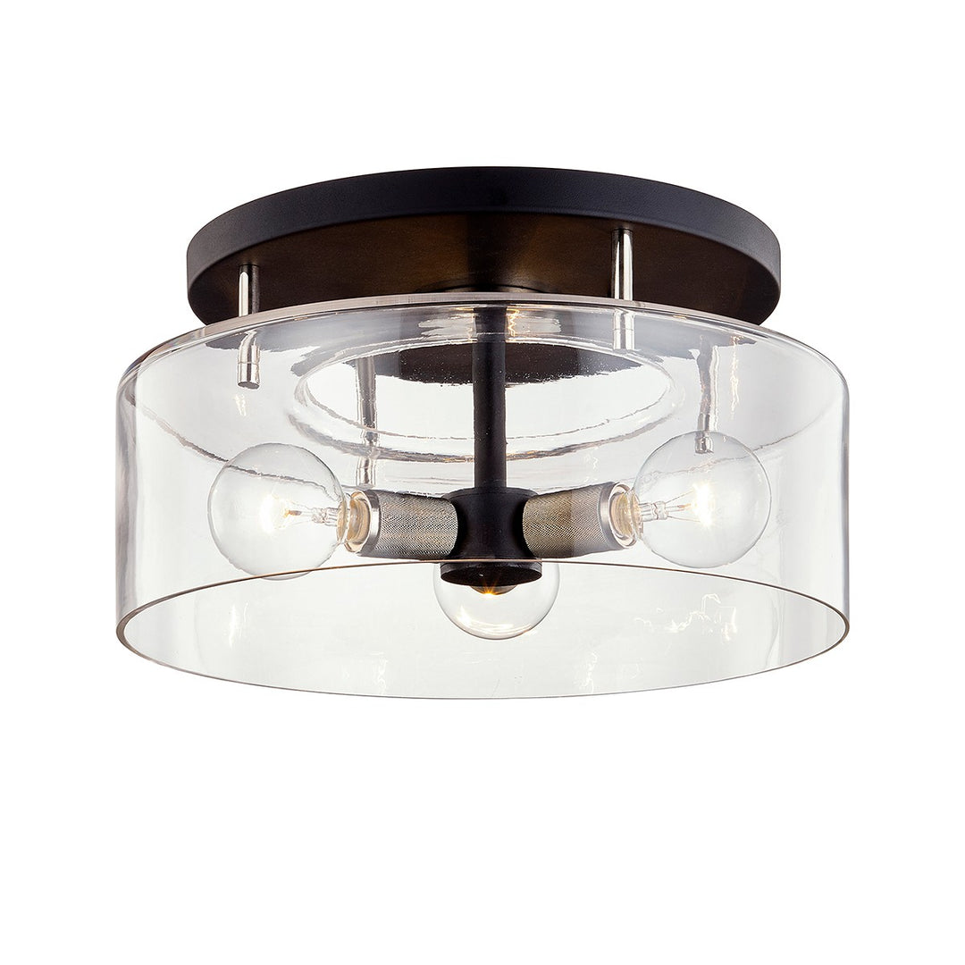 Bergamot Station Three Light Semi Flush Mount in Textured Black & Polish Nickel - available from The Lighting Shoppe, trusted by Canadian homeowners