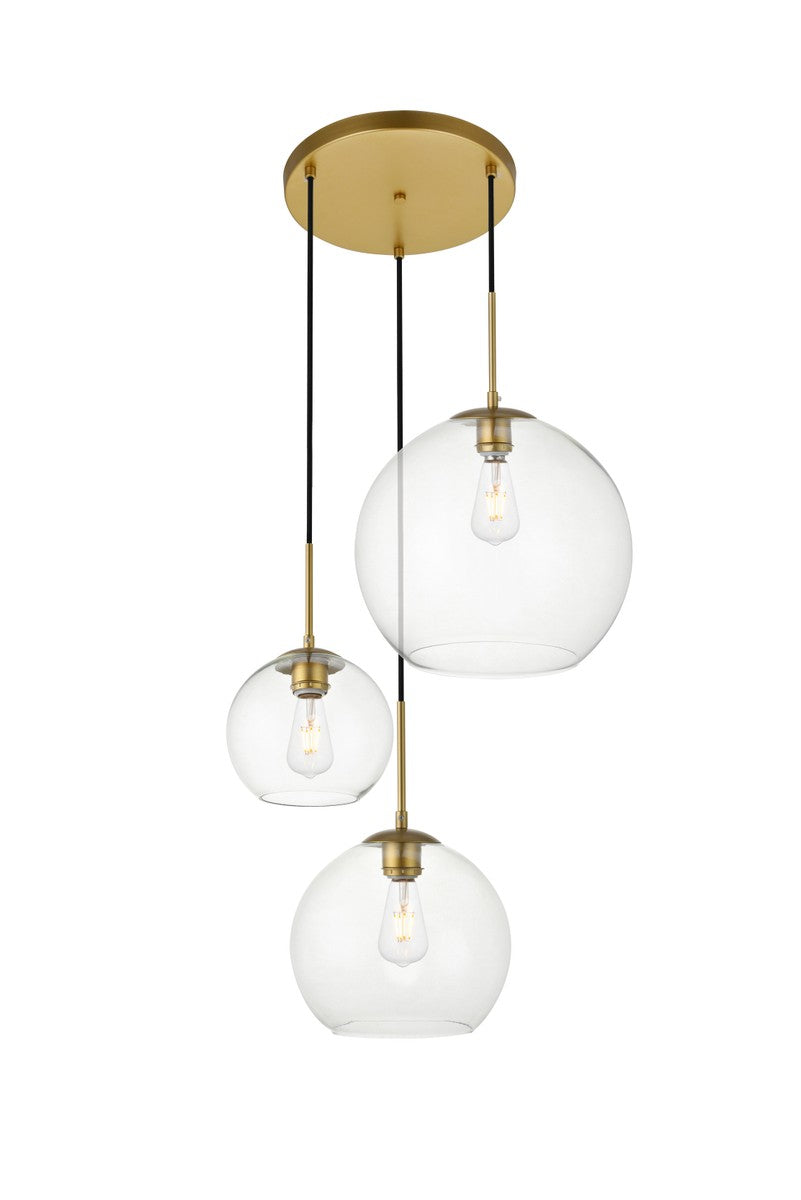 Elegant Lighting - LD2218BR - Three Light Pendant - BAXTER - Brass and Clear