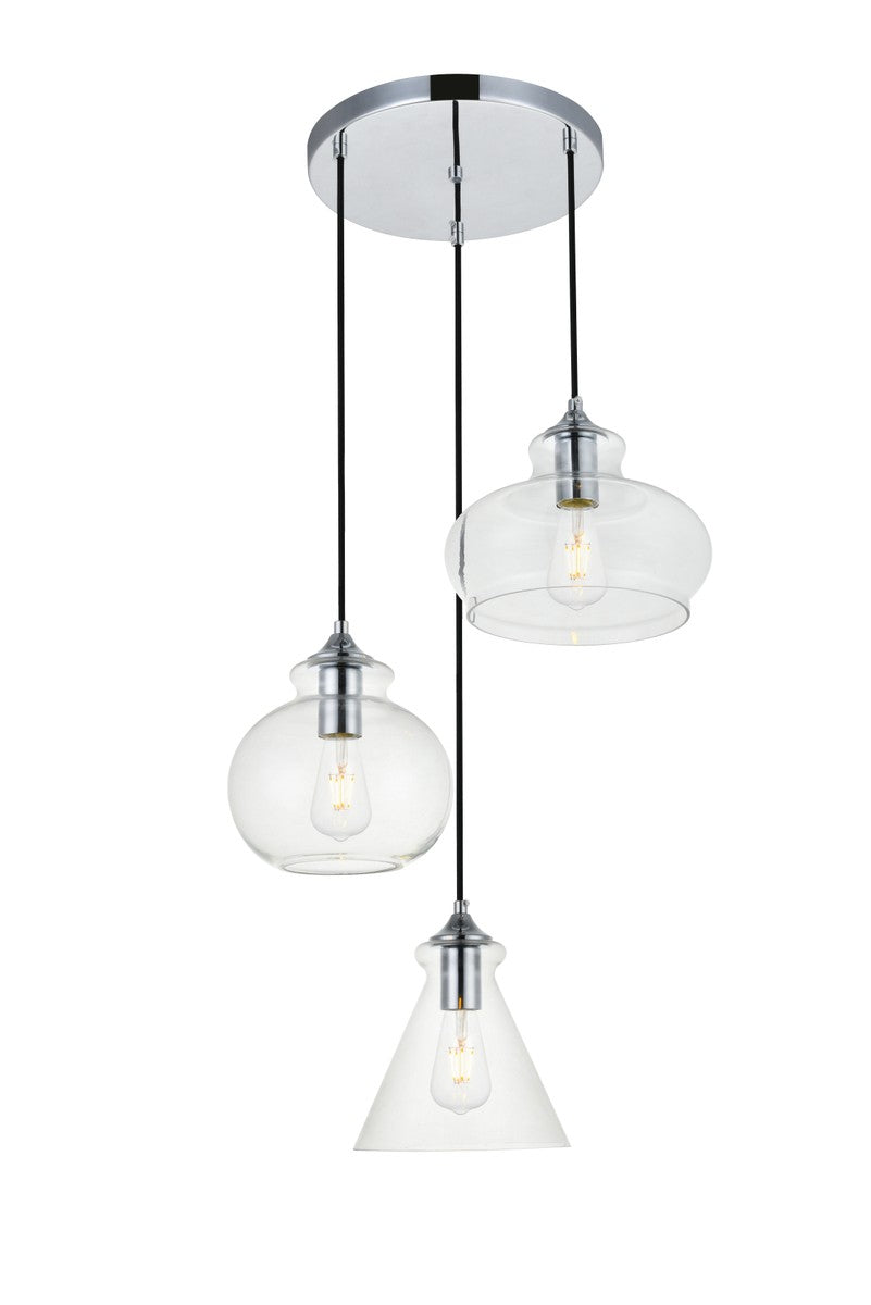 Elegant Lighting - LD2247C - Three Light Pendant - DESTRY - Chrome and Clear