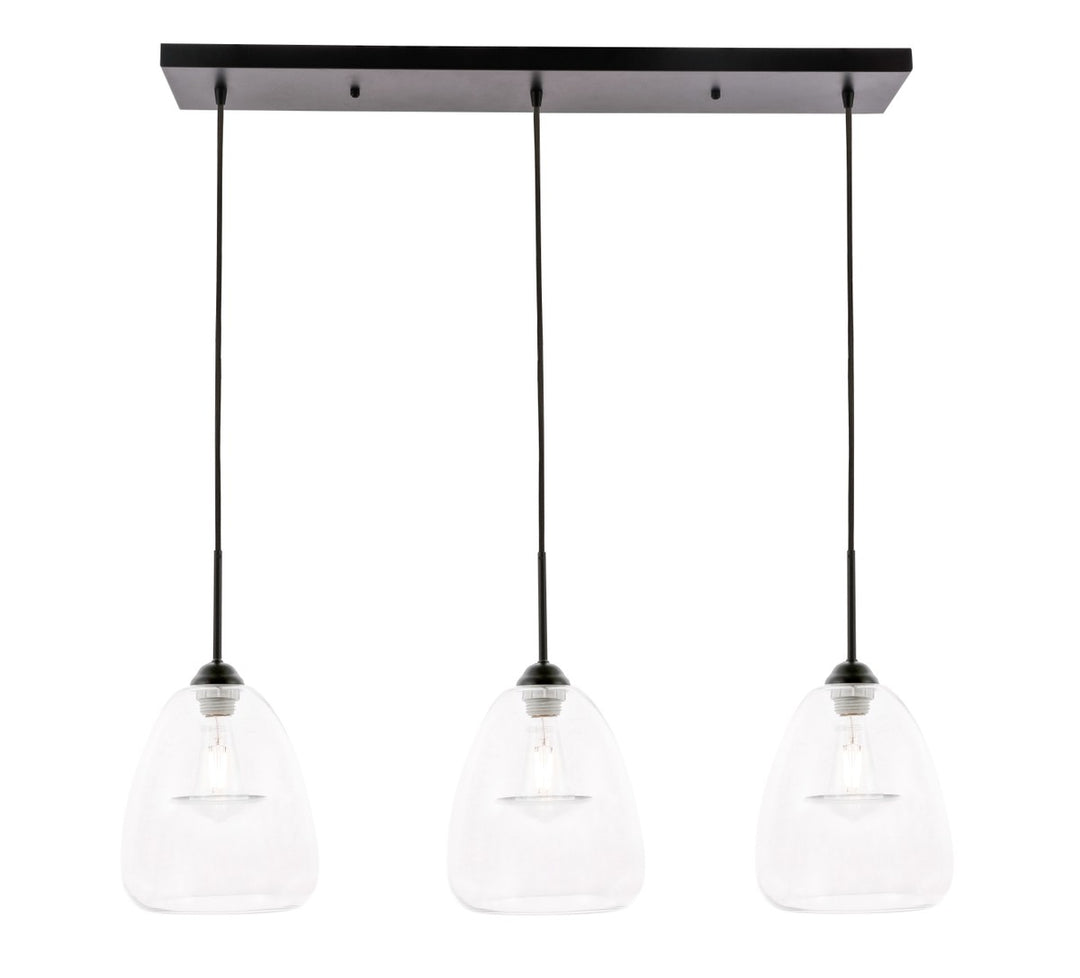Elegant Lighting - LD5032D36BK - Three Light Pendant - Kason - Black and Clear glass