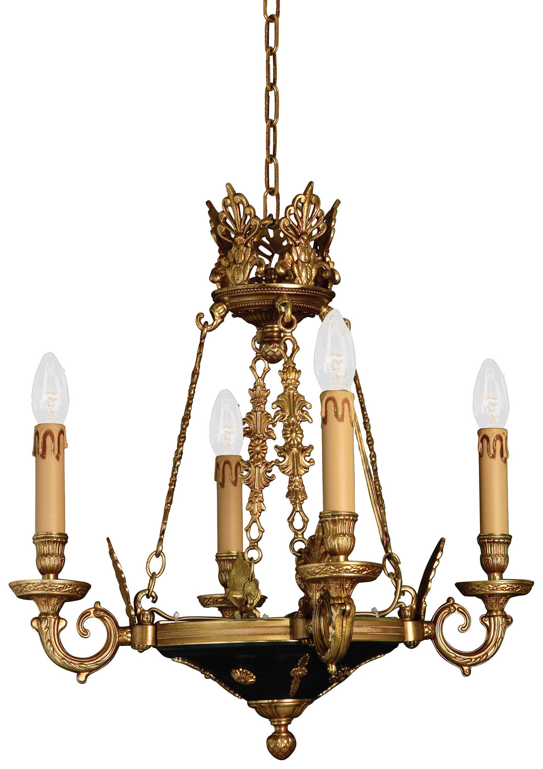 Vintage Four Light Chandelier in Doré Gold W/ Black - available from The Lighting Shoppe, trusted by Canadian homeowners