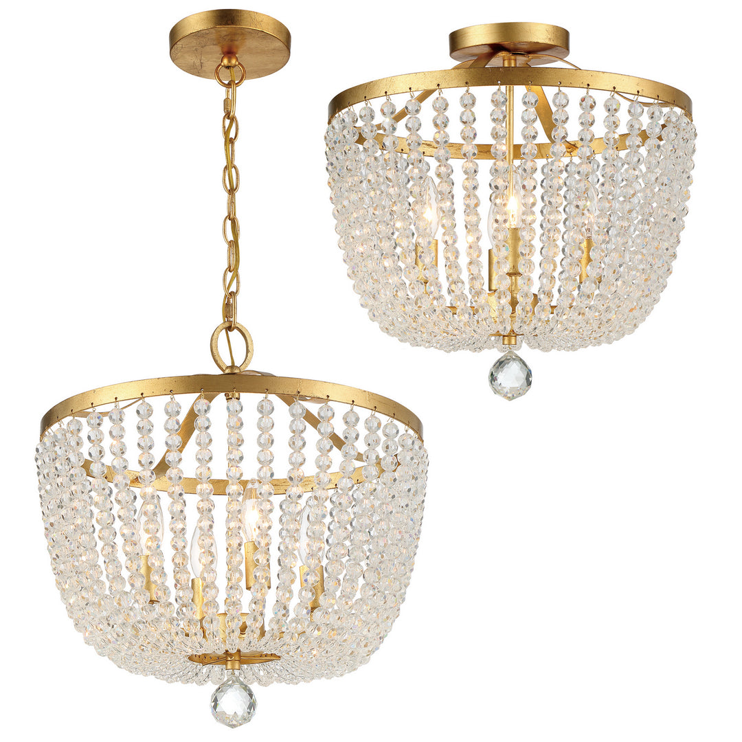 Rylee Four Light Semi Flush Mount in Antique Gold - available from The Lighting Shoppe, trusted by Canadian homeowners