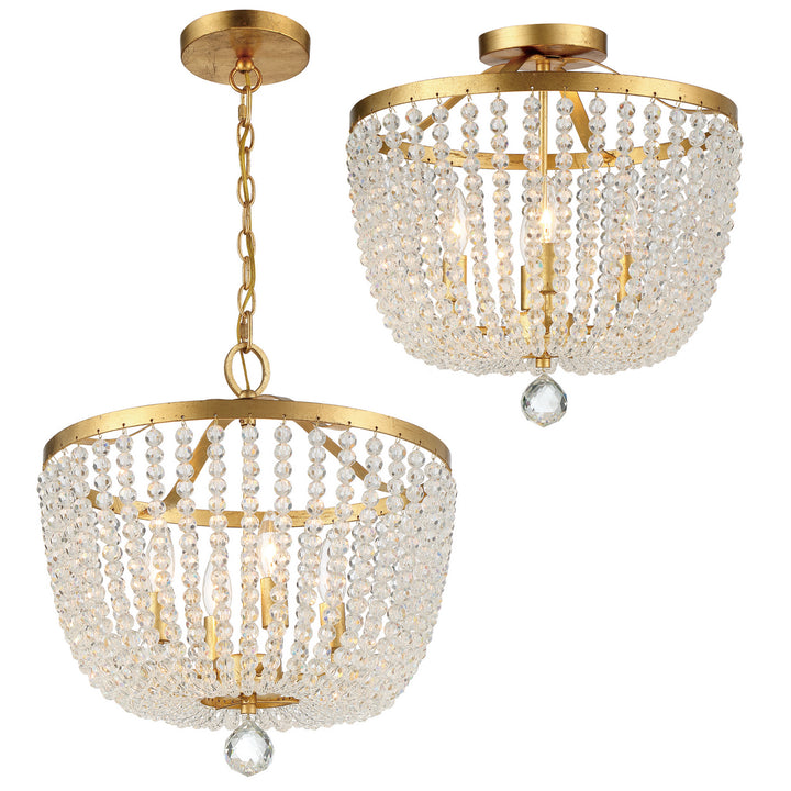 Rylee Four Light Semi Flush Mount in Antique Gold - available from The Lighting Shoppe, trusted by Canadian homeowners