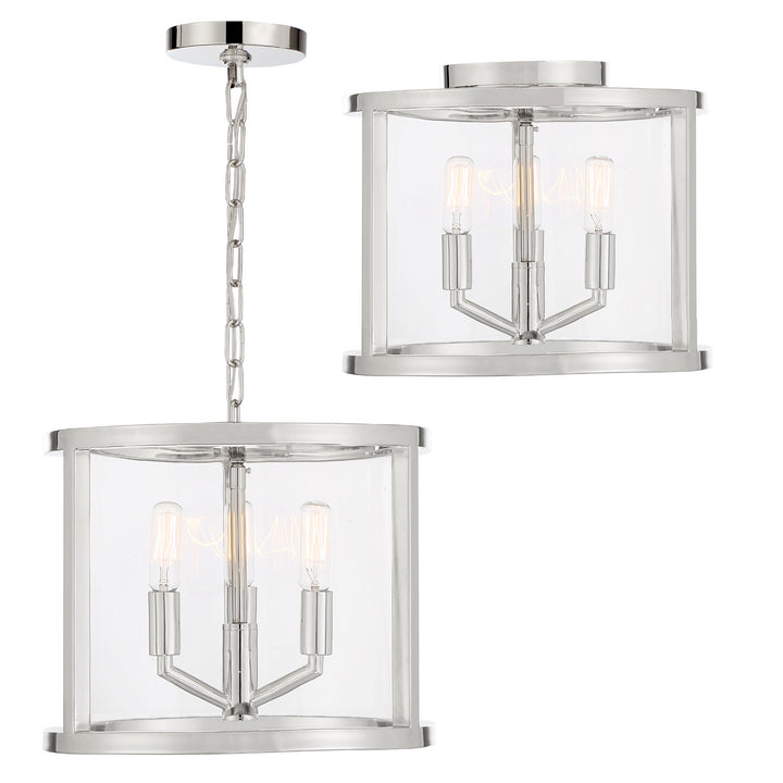 Devon Three Light Semi Flush Mount in Polished Nickel - available from The Lighting Shoppe, trusted by Canadian homeowners