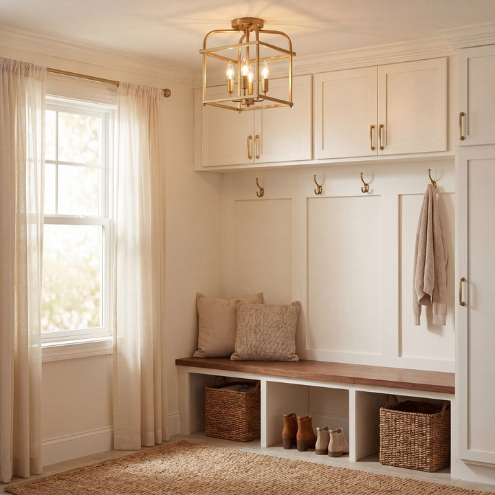 Meridian - M60061NB - Four Light Semi-Flush Mount - Natural Brass
