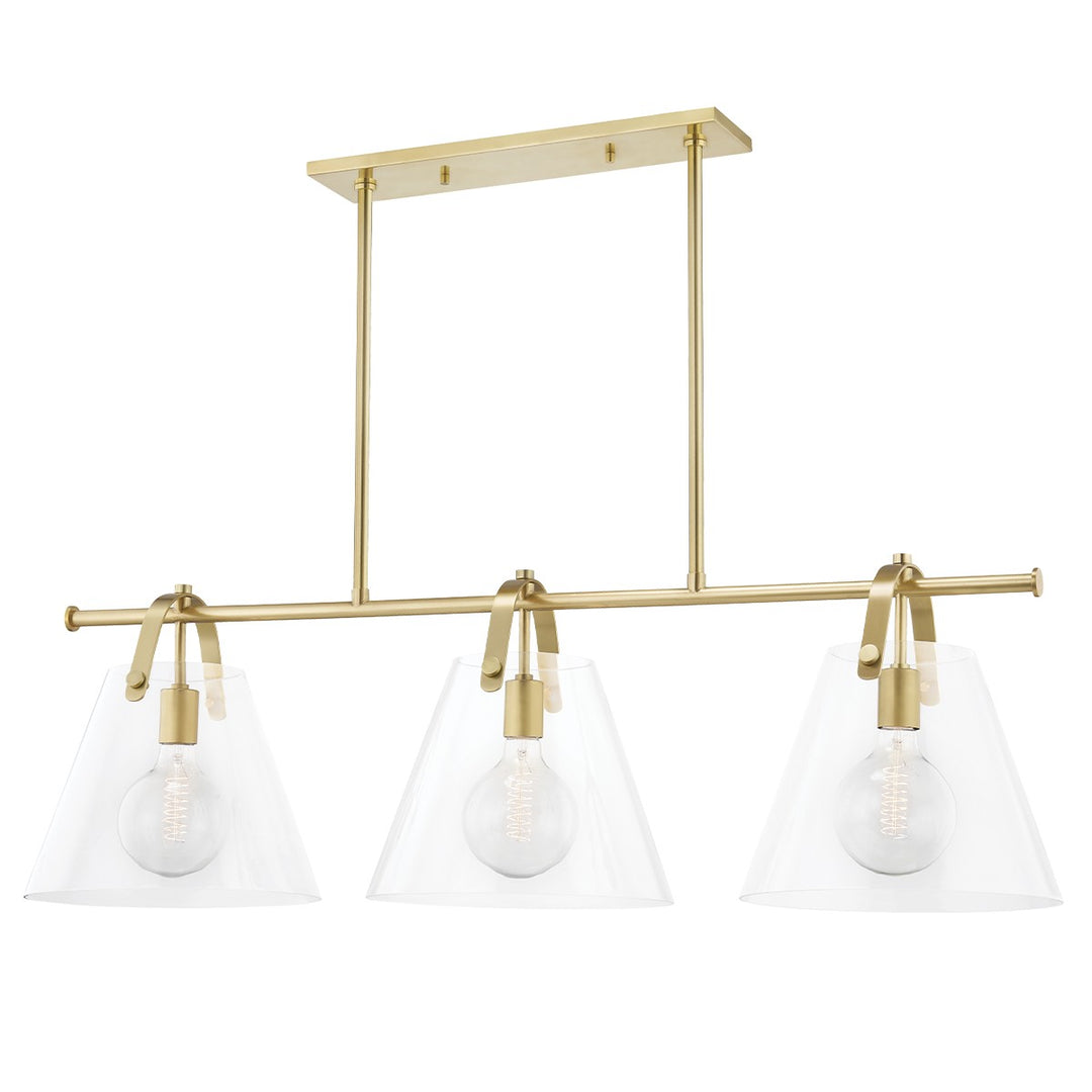 Karin Three Light Linear in Aged Brass - available from The Lighting Shoppe, trusted by Canadian homeowners