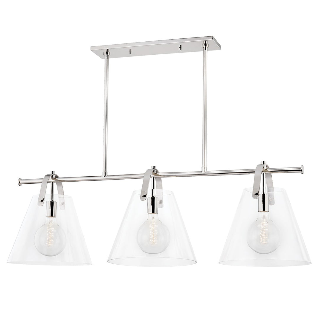 Karin Three Light Linear in Polished Nickel - available from The Lighting Shoppe, trusted by Canadian homeowners
