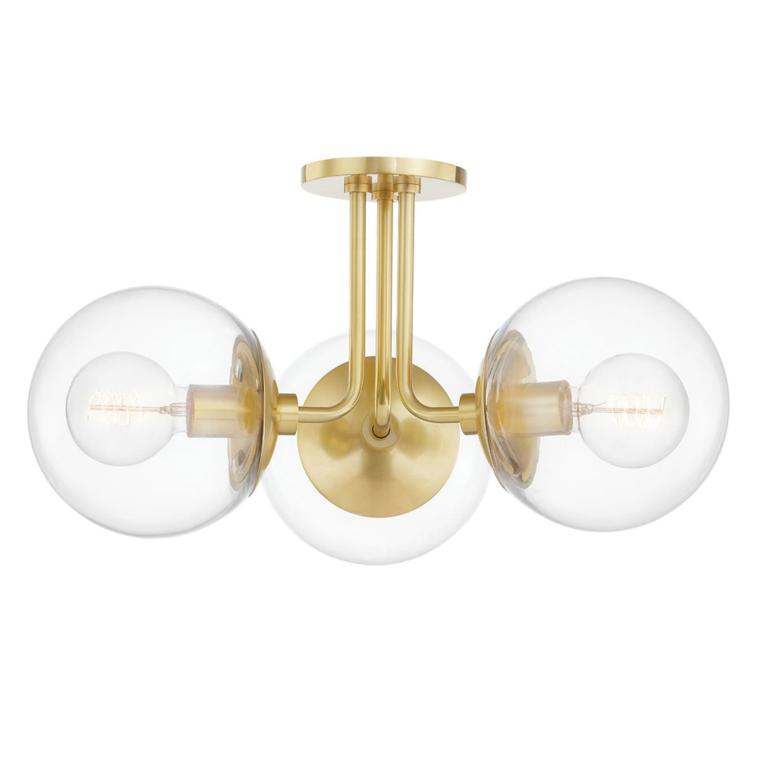 Meadow Three Light Semi Flush Mount in Aged Brass - available from The Lighting Shoppe, trusted by Canadian homeowners