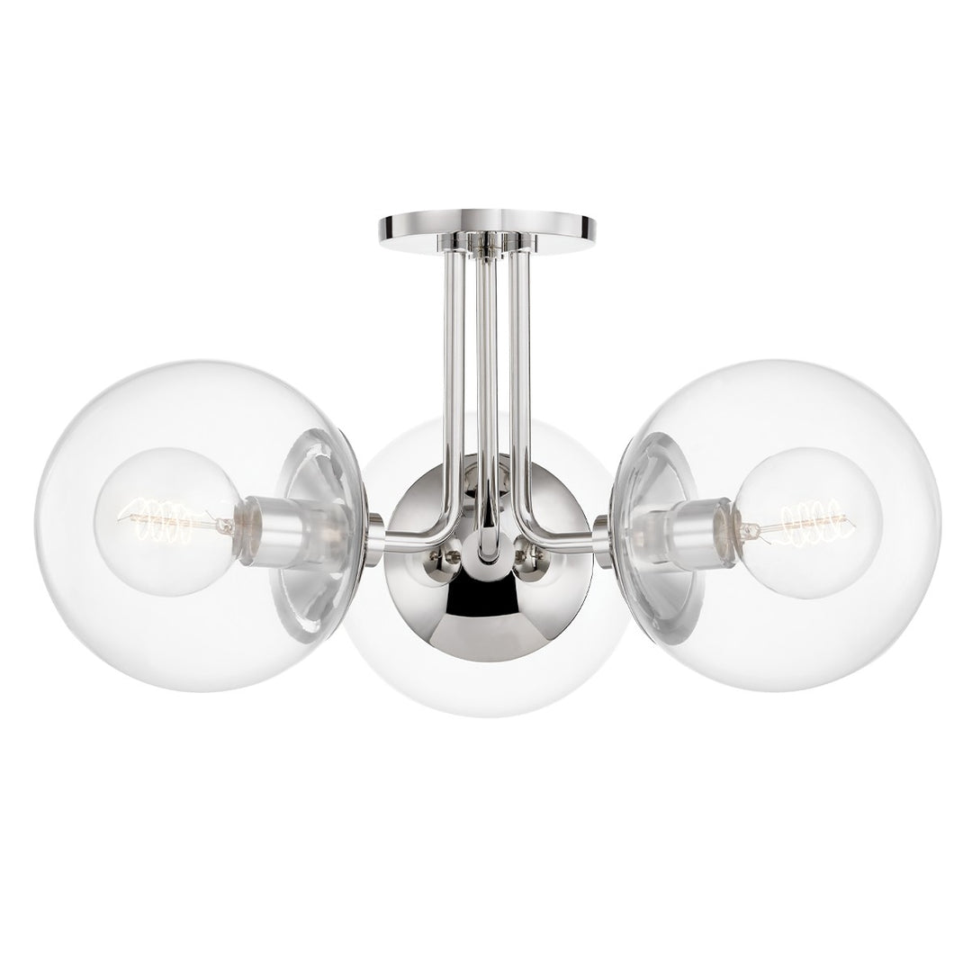 Meadow Three Light Semi Flush Mount in Polished Nickel - available from The Lighting Shoppe, trusted by Canadian homeowners