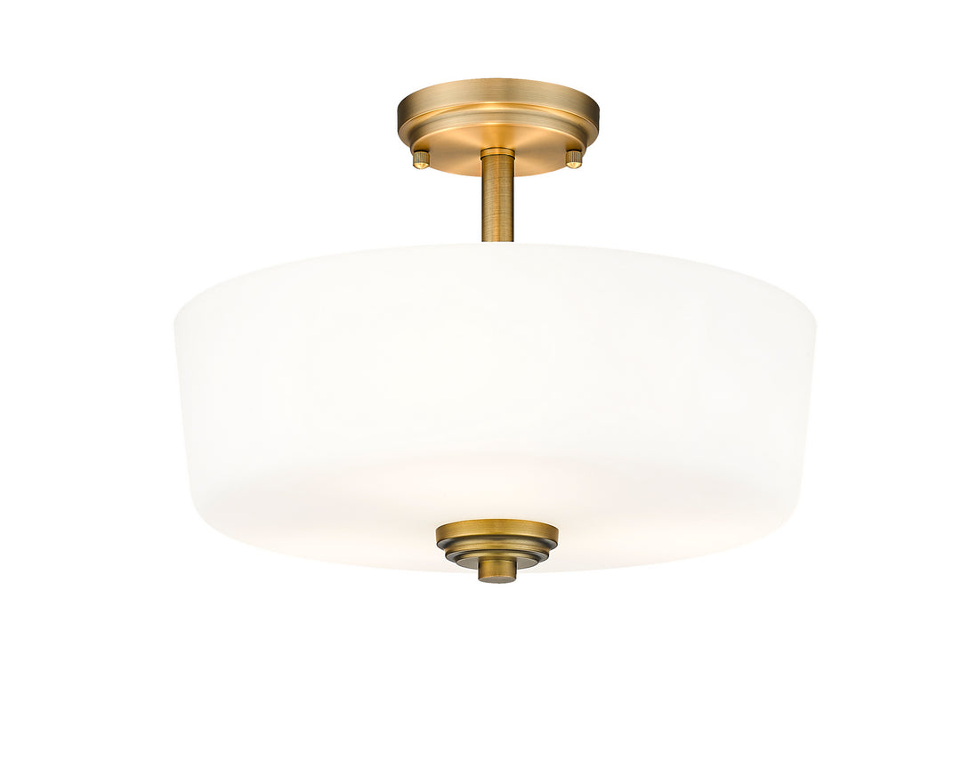 Arlington Three Light Semi Flush Mount in Heritage Brass - available from The Lighting Shoppe, trusted by Canadian homeowners