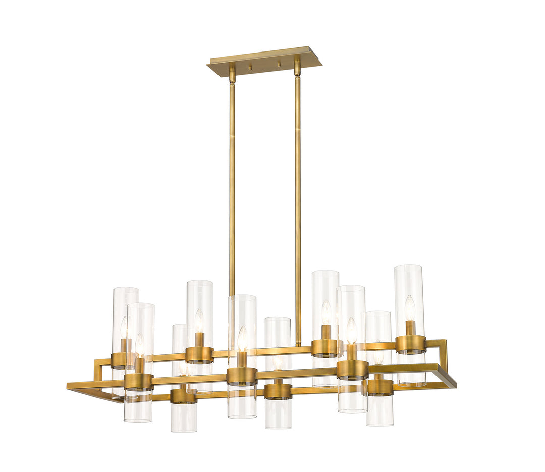 Datus Ten Light Linear Chandelier in Rubbed Brass - available from The Lighting Shoppe, trusted by Canadian homeowners