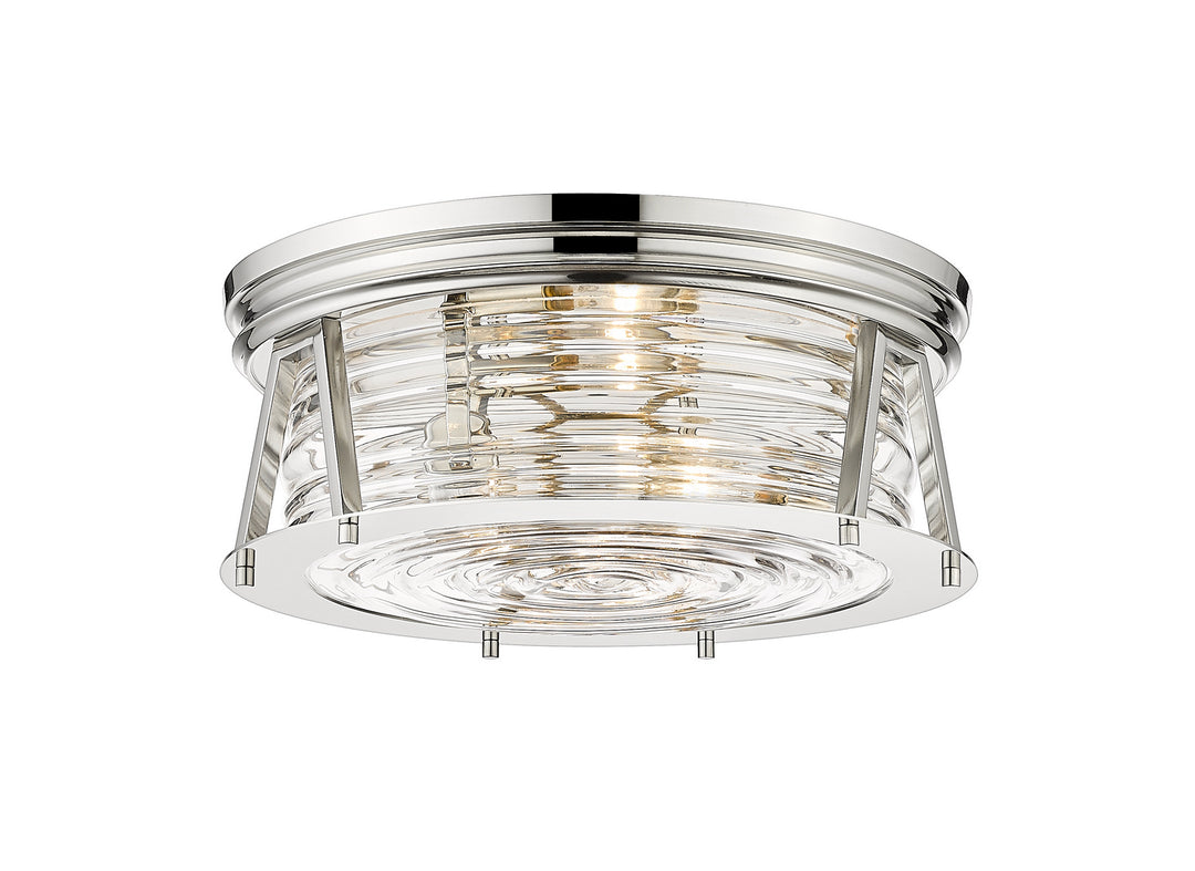 Cape Harbor Three Light Flush Mount in Polished Nickel - available from The Lighting Shoppe, trusted by Canadian homeowners