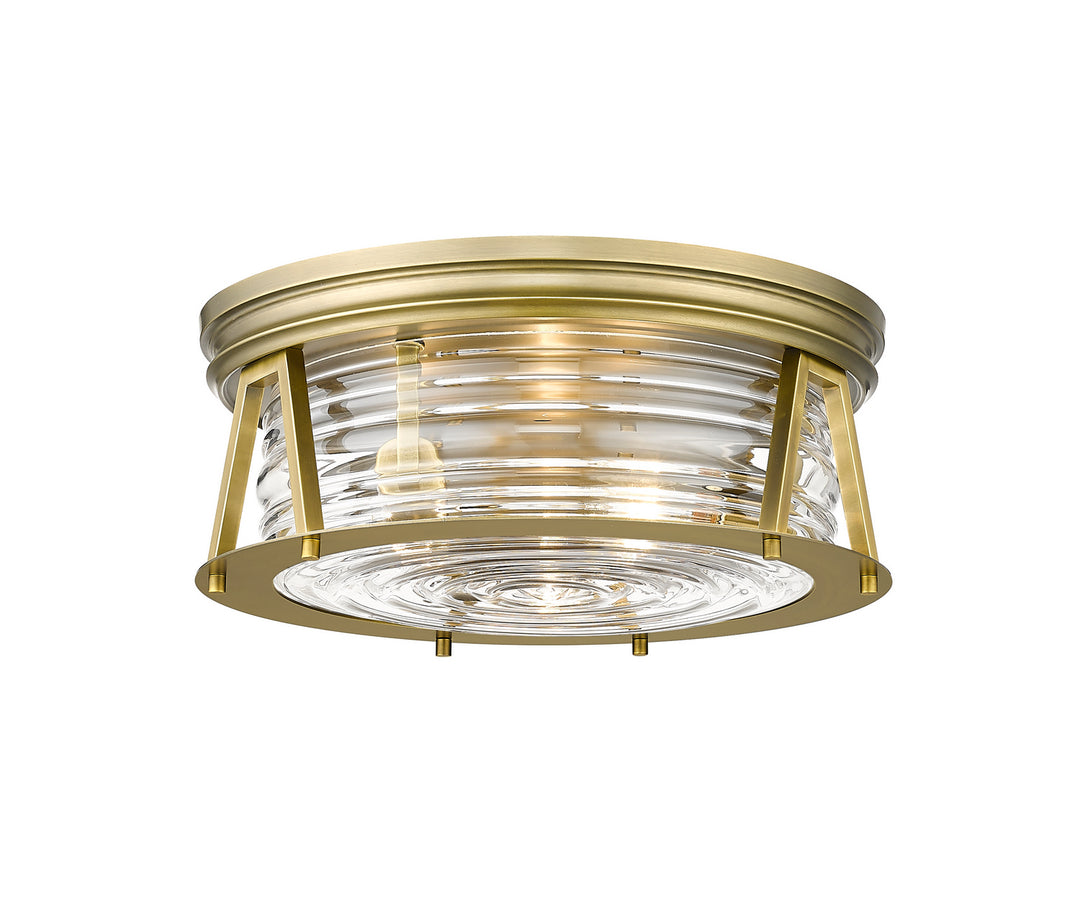 Cape Harbor Three Light Flush Mount in Rubbed Brass - available from The Lighting Shoppe, trusted by Canadian homeowners
