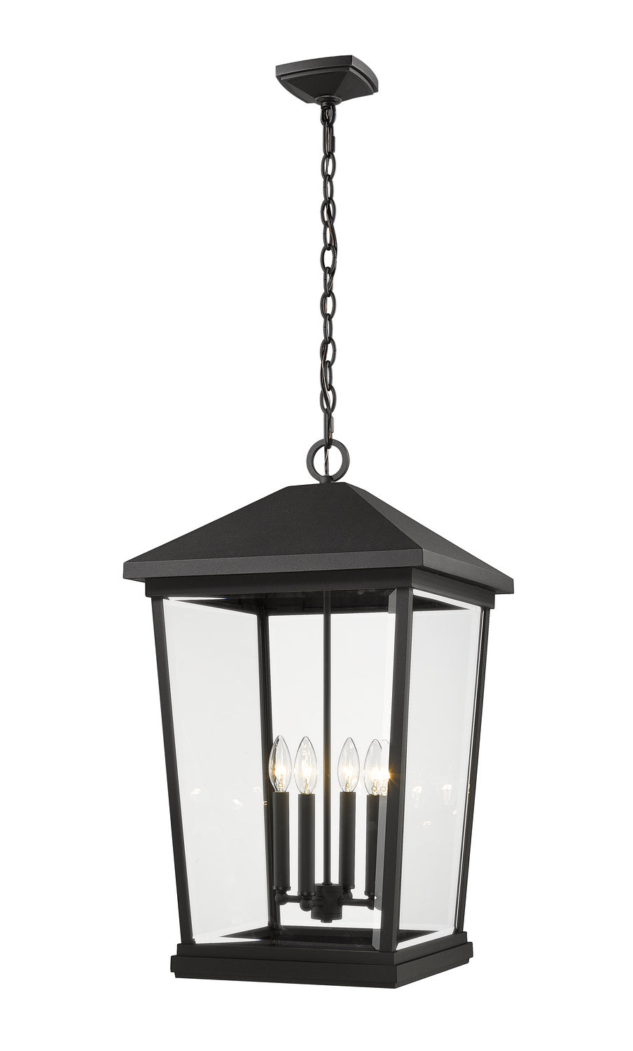 Beacon Four Light Outdoor Chain Mount Ceiling Fixture in Black - available from The Lighting Shoppe, trusted by Canadian homeowners