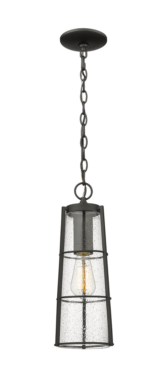 Helix One Light Outdoor Chain Mount Ceiling Fixture in Black - available from The Lighting Shoppe, trusted by Canadian homeowners