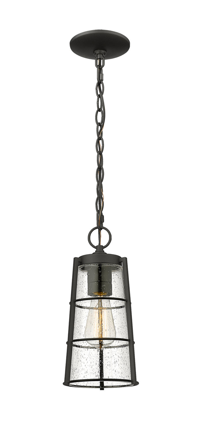 Helix One Light Outdoor Chain Mount Ceiling Fixture in Black - available from The Lighting Shoppe, trusted by Canadian homeowners