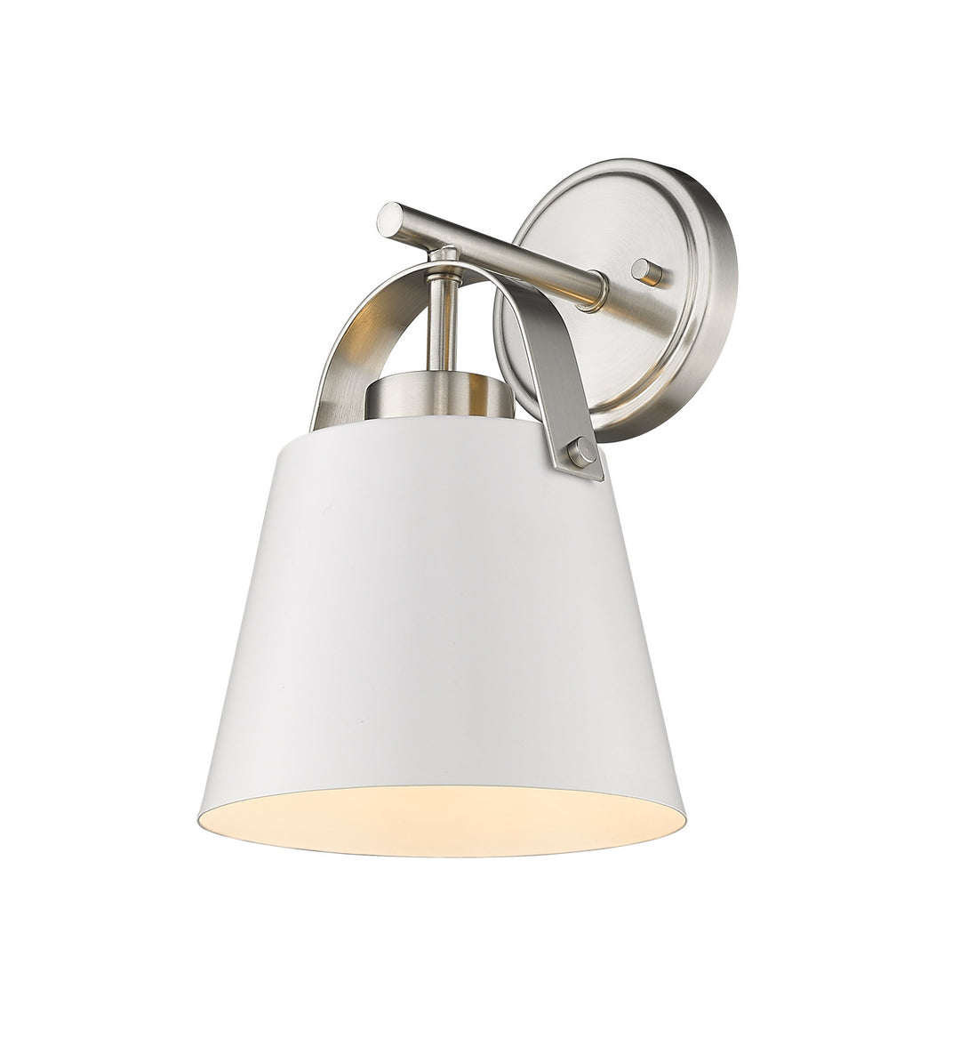 Z-Studio One Light Wall Sconce in Matte White + Brushed Nickel - available from The Lighting Shoppe, trusted by Canadian homeowners