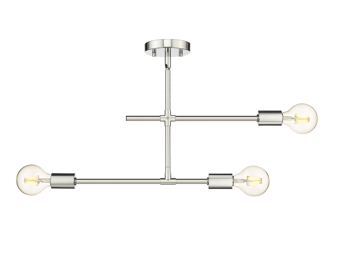 Modernist Three Light Semi Flush Mount in Chrome - available from The Lighting Shoppe, trusted by Canadian homeowners