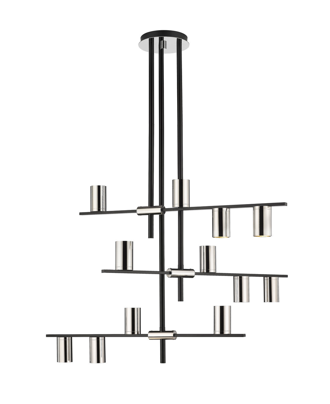 Calumet 12 Light Chandelier in Matte Black + Polished Nickel - available from The Lighting Shoppe, trusted by Canadian homeowners