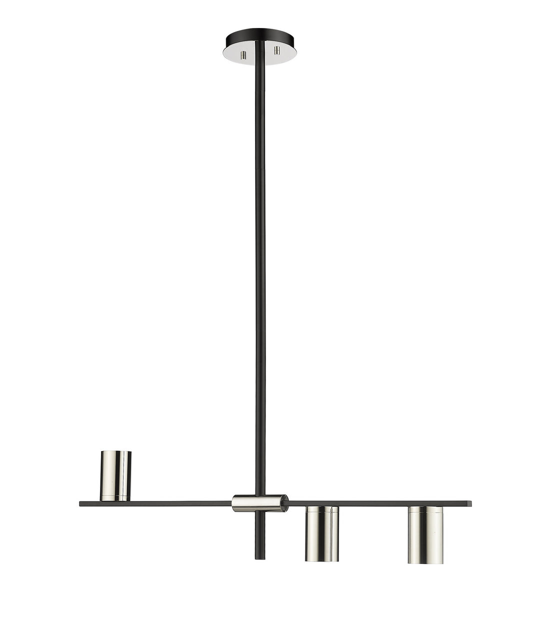 Calumet Three Light Linear Chandelier in Matte Black + Polished Nickel - available from The Lighting Shoppe, trusted by Canadian homeowners