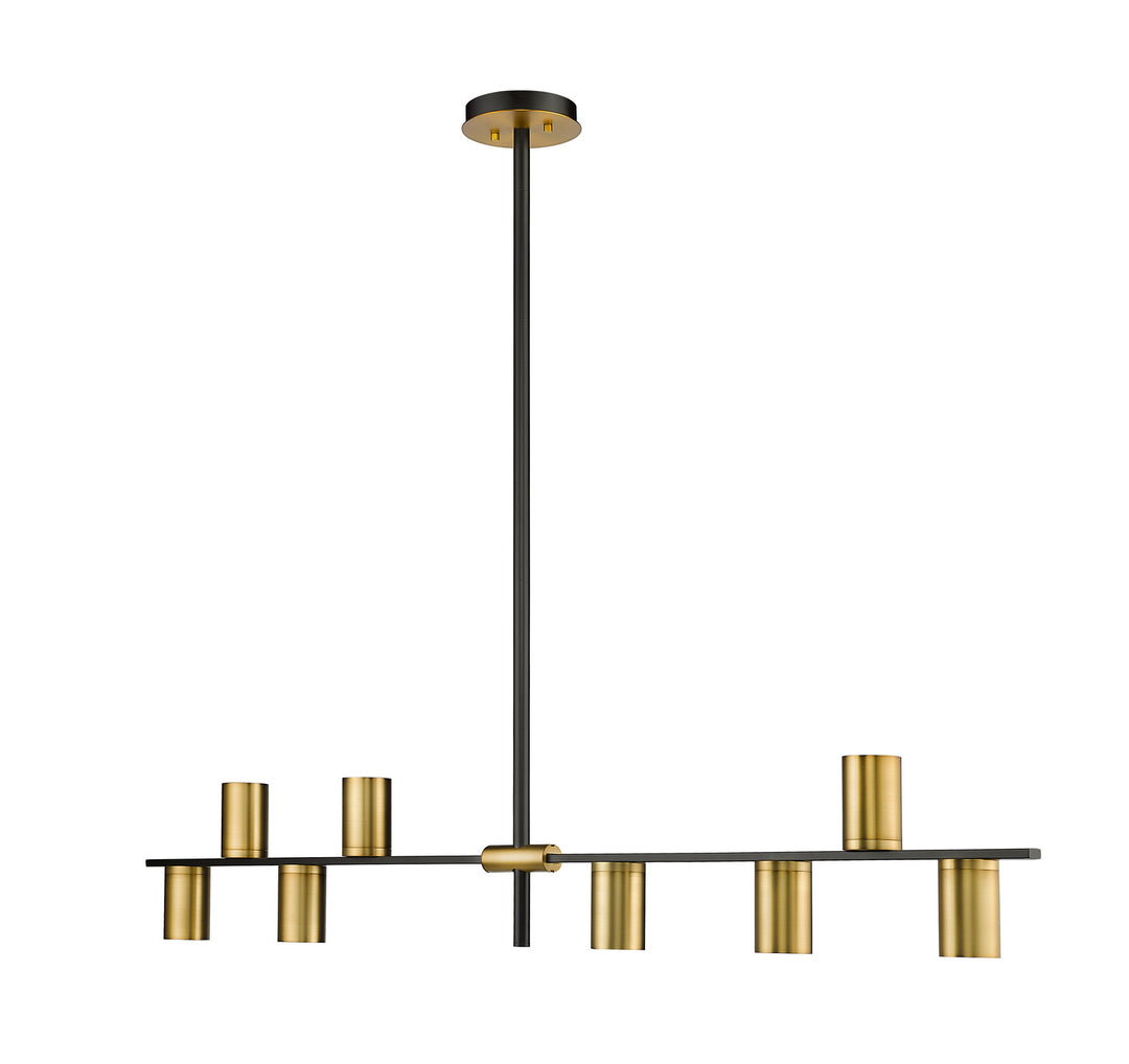 Calumet Eight Light Linear Chandelier in Matte Black + Olde Brass - available from The Lighting Shoppe, trusted by Canadian homeowners