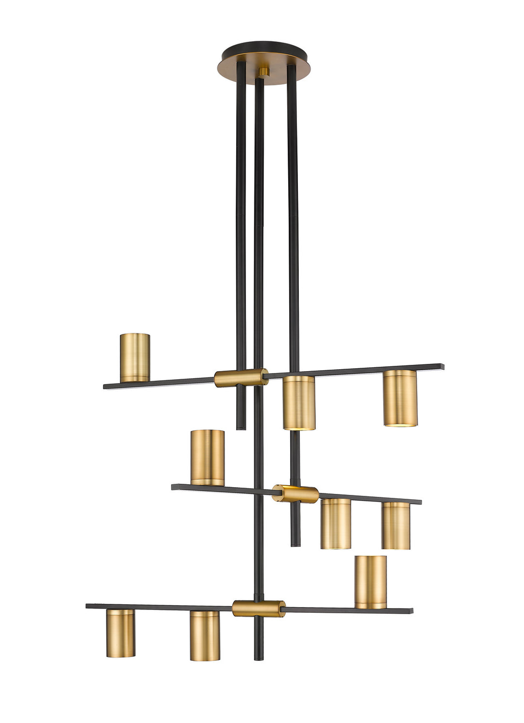 Calumet Nine Light Chandelier in Matte Black + Olde Brass - available from The Lighting Shoppe, trusted by Canadian homeowners