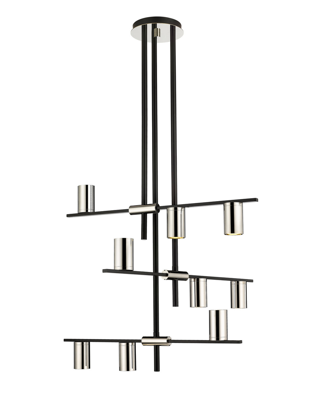 Calumet Nine Light Chandelier in Matte Black + Polished Nickel - available from The Lighting Shoppe, trusted by Canadian homeowners