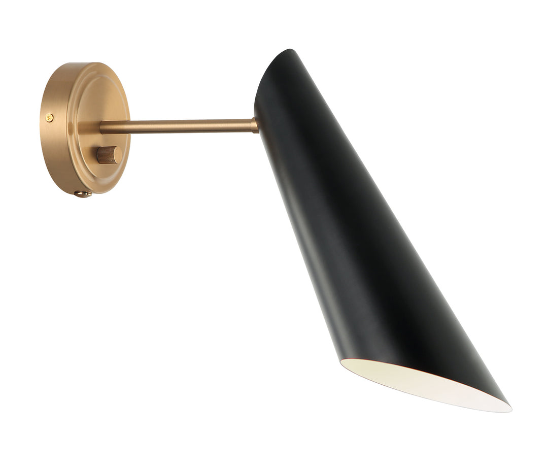 Butera One Light Wall Sconce in Aged Gold Brass + Black - available from The Lighting Shoppe, trusted by Canadian homeowners
