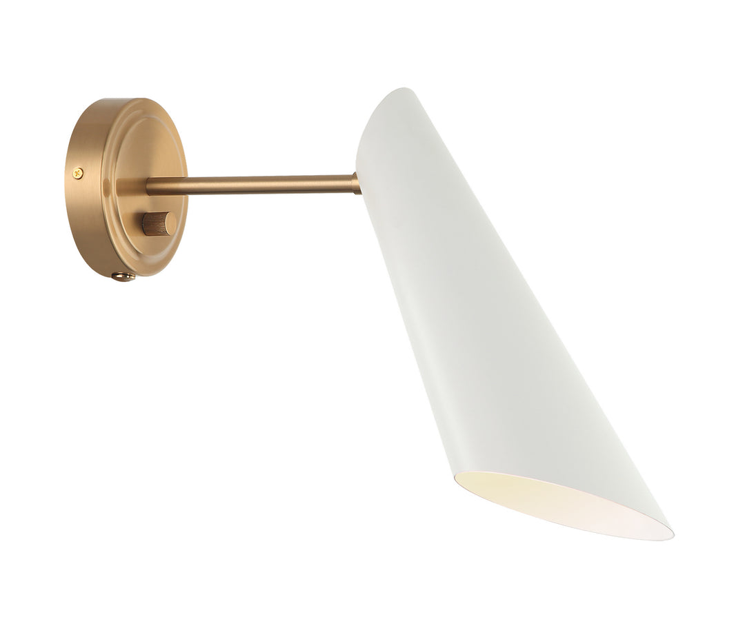 Butera One Light Wall Sconce in Aged Gold Brass + White - available from The Lighting Shoppe, trusted by Canadian homeowners