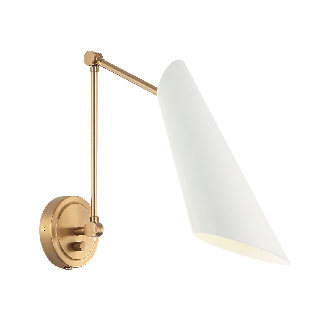 Butera One Light Wall Sconce in Aged Gold Brass + White - available from The Lighting Shoppe, trusted by Canadian homeowners
