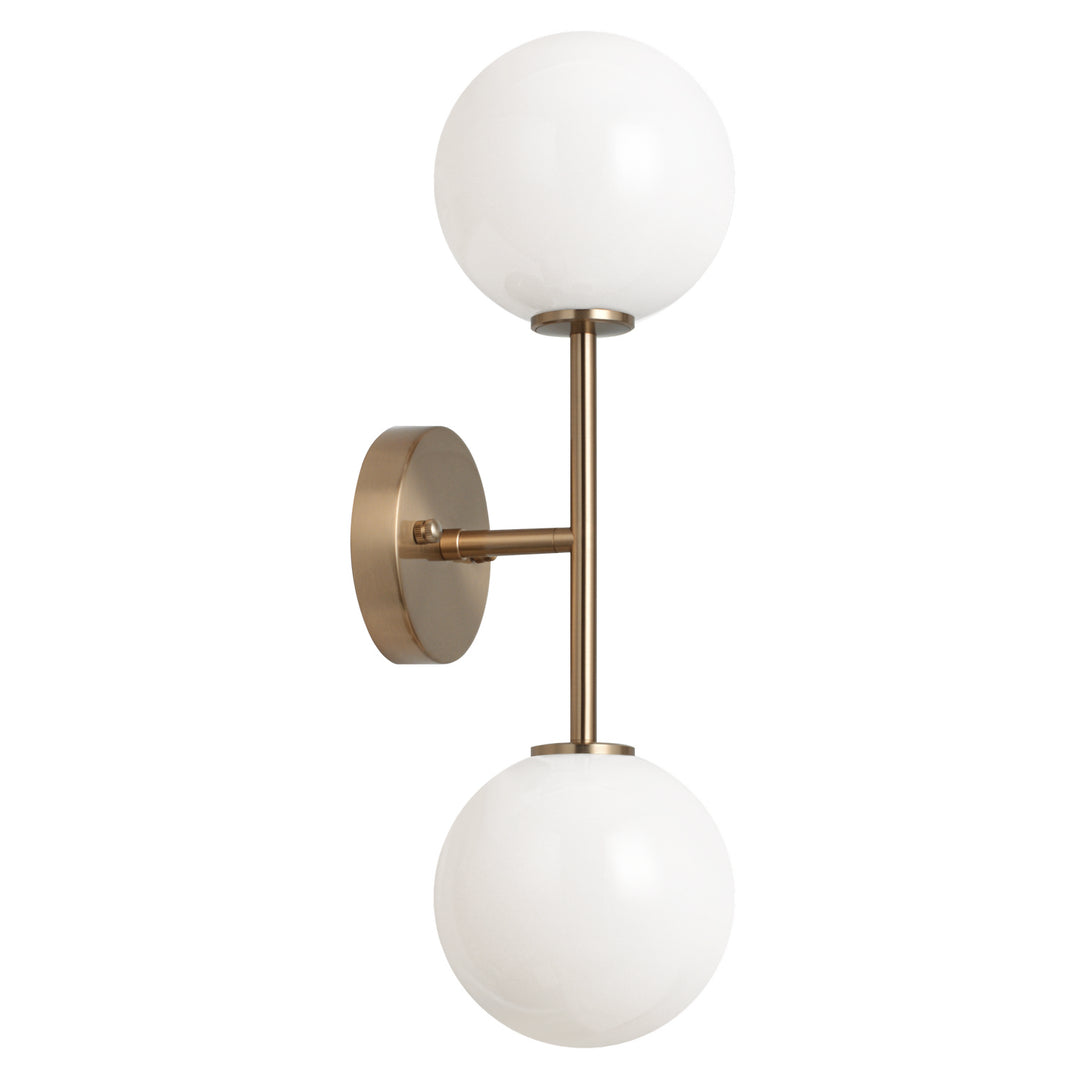 Novo Two Light Wall Sconce in Aged Gold Brass - available from The Lighting Shoppe, trusted by Canadian homeowners
